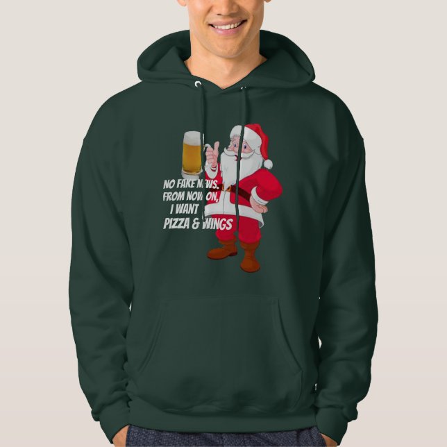 Rolig ölälskande tomte fejknyheter jul hoodie (Framsida)