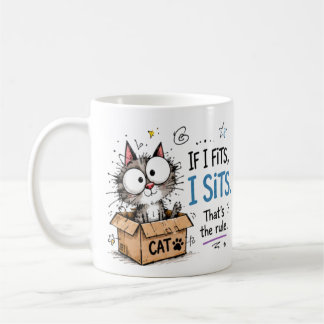 Rolig "Om jag passar, sitter jag" Söt katt i låda Kaffemugg