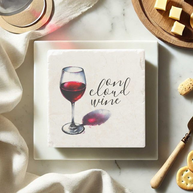 Rolig On Cloud Wine Coaster Stenunderlägg (Funny wine lovers gift coaster on cloud wine by Victoria Grigaliunas Do Tell A Belle)
