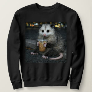Rolig opossum som dricker kaffe-tröja Söt djur T Shirt