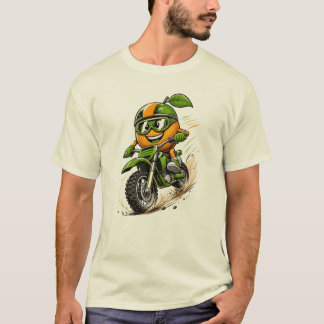 Rolig Orange Dirt Bike-åkare Motocross-karaktär T Shirt