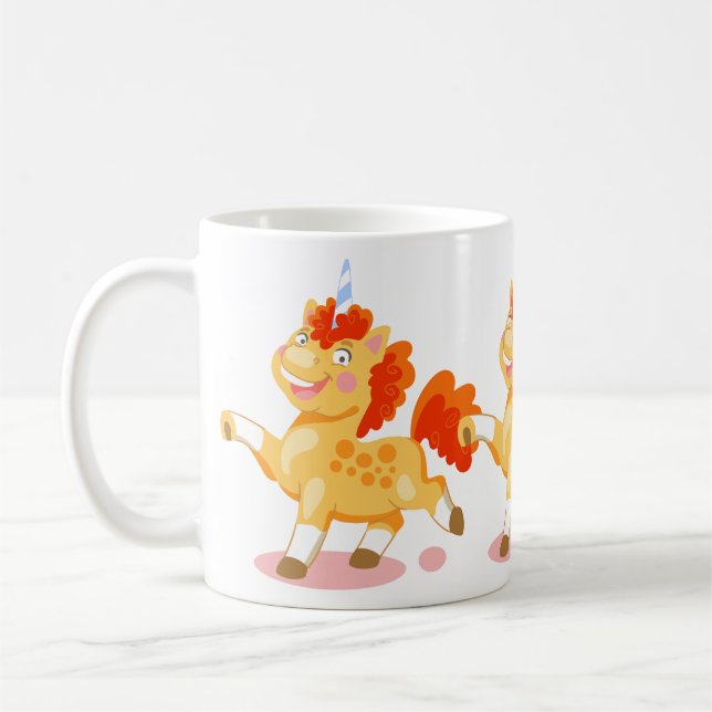 Rolig orange enhörning kaffemugg (Vänster)
