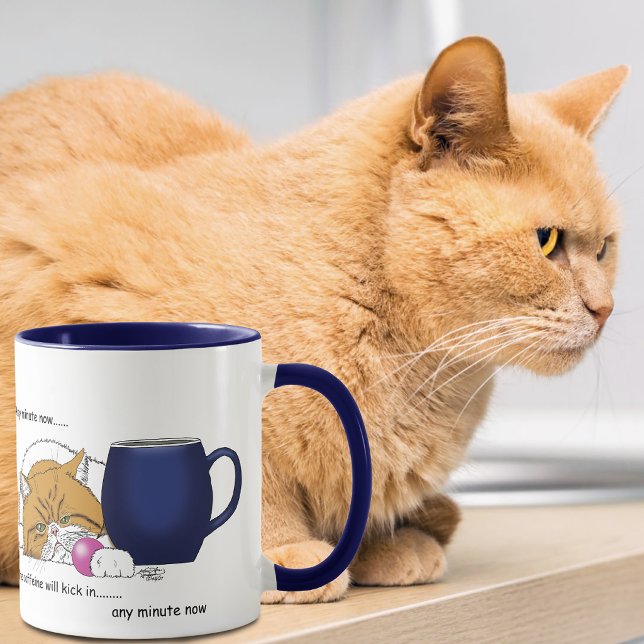 Rolig Orange Katt Blå Kaffemugg (Skapare uppladdad)