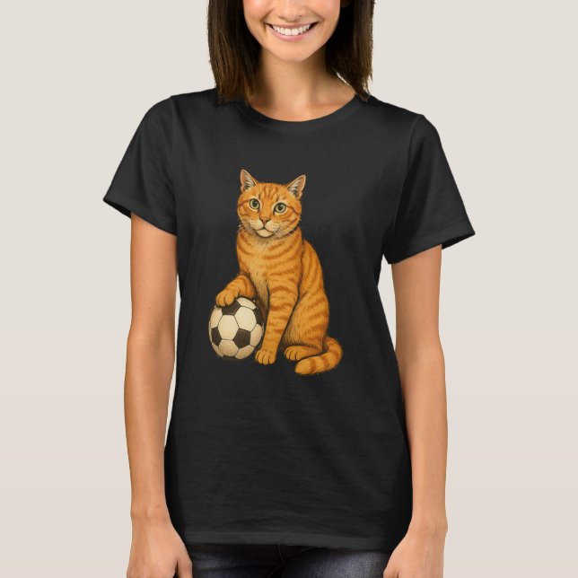Rolig Orange Katt Fotboll T Shirt (Framsida)