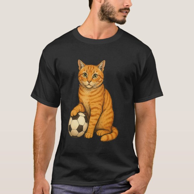 Rolig Orange Katt Fotboll T Shirt (Framsida)