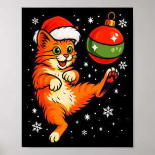 Rolig Orange Katt Humor Jul Ornament Fotboll Soc Poster