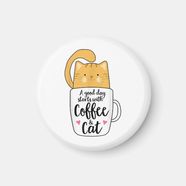 Rolig Orange Katt Kaffe Mugg Katt Älskare  Magnet (Framsidan)