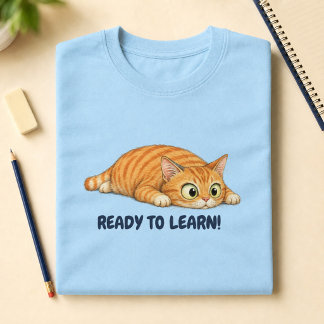 Rolig Orange Katt Redo att Lära sig Tillbaka till T Shirt