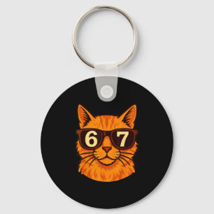 Rolig Orange Katt Sunglar 67 Sex Sju Meme Nyckelring