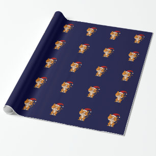Rolig orange kattjul som slår in papper presentpapper