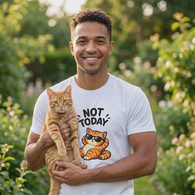 Rolig Orange Tabby Katt Inte Idag T-Shirt (Skapare uppladdad)