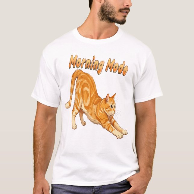 Rolig Orange Tabby Katt som Sträcker sig - Rolig K T Shirt (Framsida)