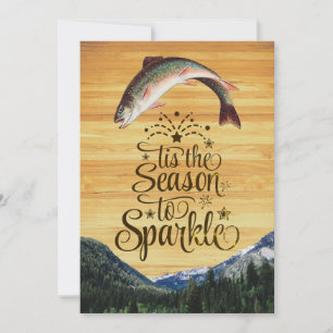 Rolig öring Julhälsningar på trästruktur Julkort