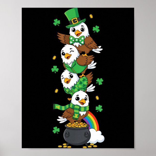 Rolig Örnklöver St Patricks Day Kvinnor Män Poster (Framsidan)