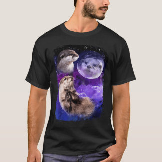 Rolig Oter Älskare Måne 3 Söta Uttrar Djur Meme T Shirt