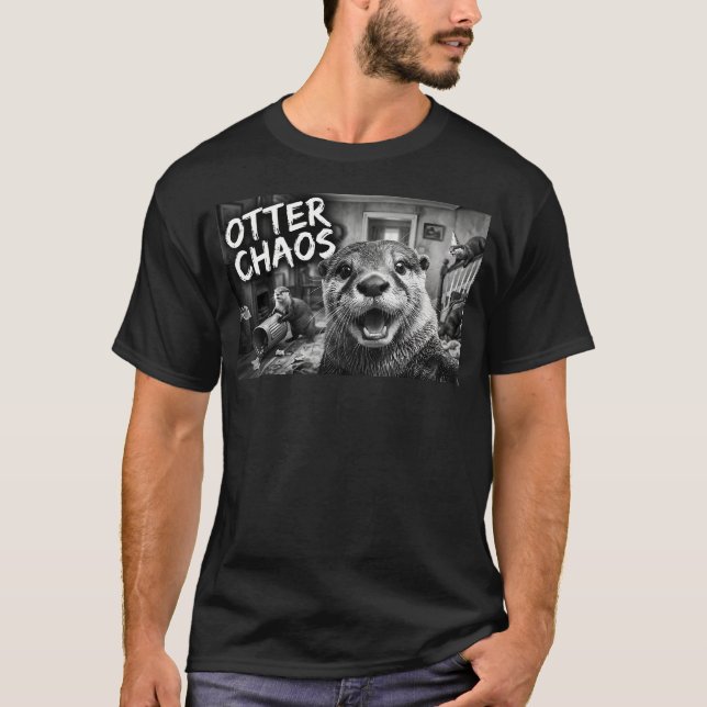 Rolig Oterkaos Djur Selfie Söt T Shirt (Framsida)