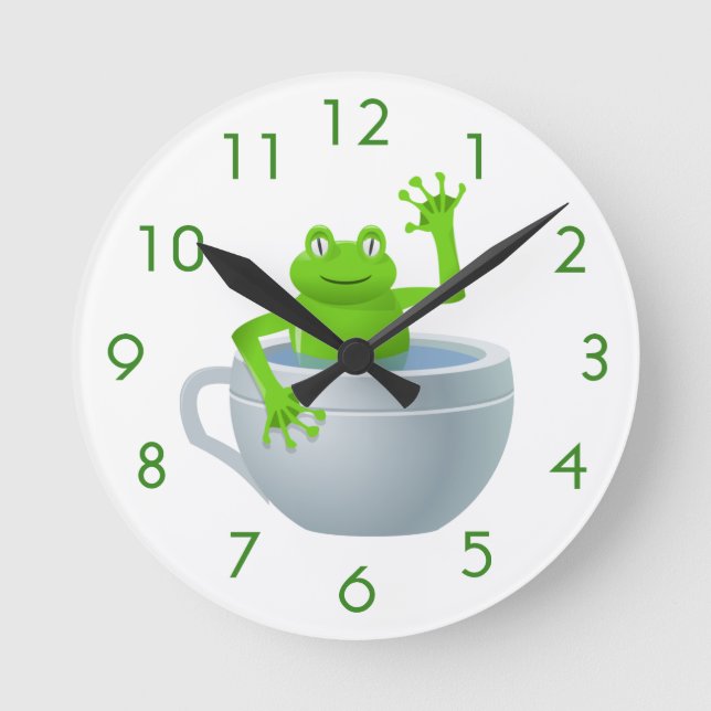 Rolig oväntad groda i min Teakopp Rund Klocka (Framsida)