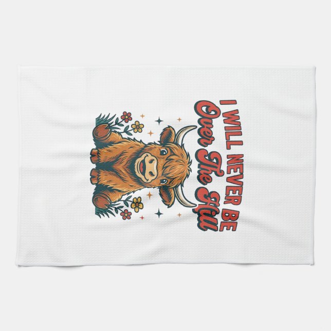 Rolig över kullen högländer ko födelsedagsdesign_1 kökshandduk (Horisontell)