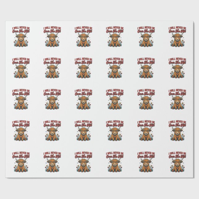 Rolig över kullen högländer ko födelsedagsdesign_1 presentpapper (Platt)