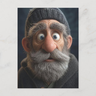 Rolig överraskad gammal man Claymation-illustratio Vykort