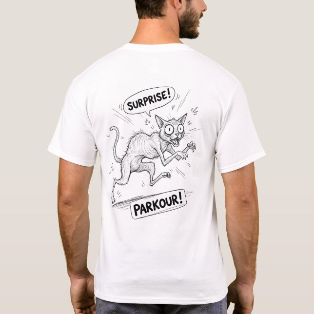 rolig överraskad katt illustration meme design t shirt (Baksida)