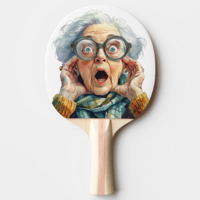 Rolig överraskad senioransikte pingis paddel (Framsidan)