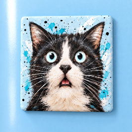 Rolig överraskad smokingkatt akvarellkonst magnet