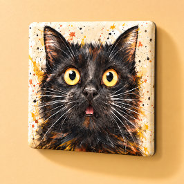 Rolig överraskad svart katt akvarellkonst magnet