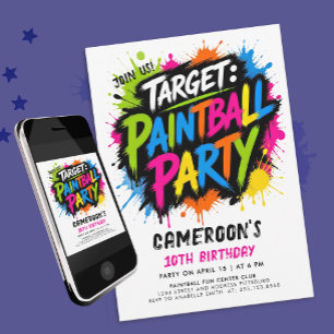 Rolig Paintball Het Pink Brush Typo Fläck Måltavla Inbjudningar