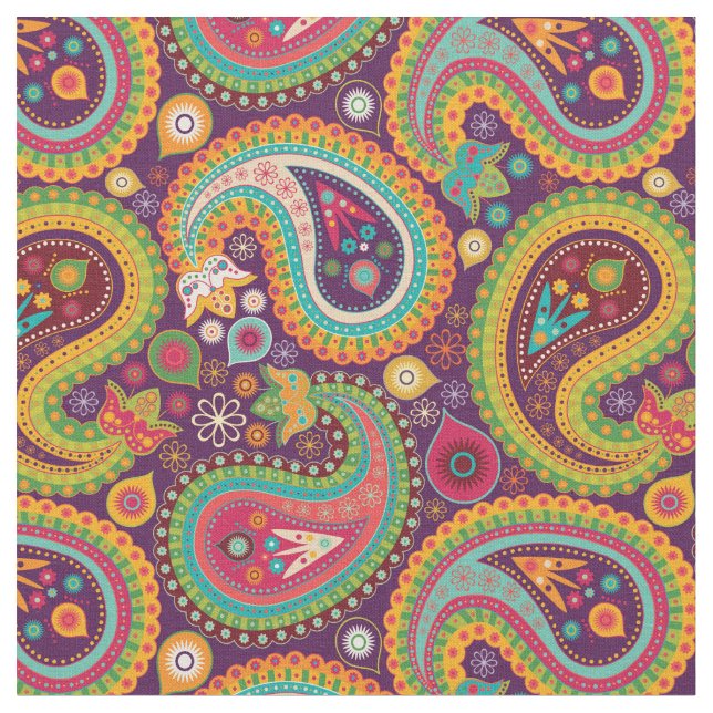 Rolig Paisley Boho Färgrik Blommig Tyg (Närbild)