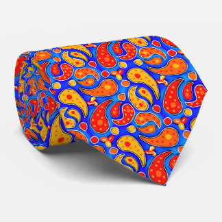 Rolig Paisley orange röd gult på ljusa kungliga Slips