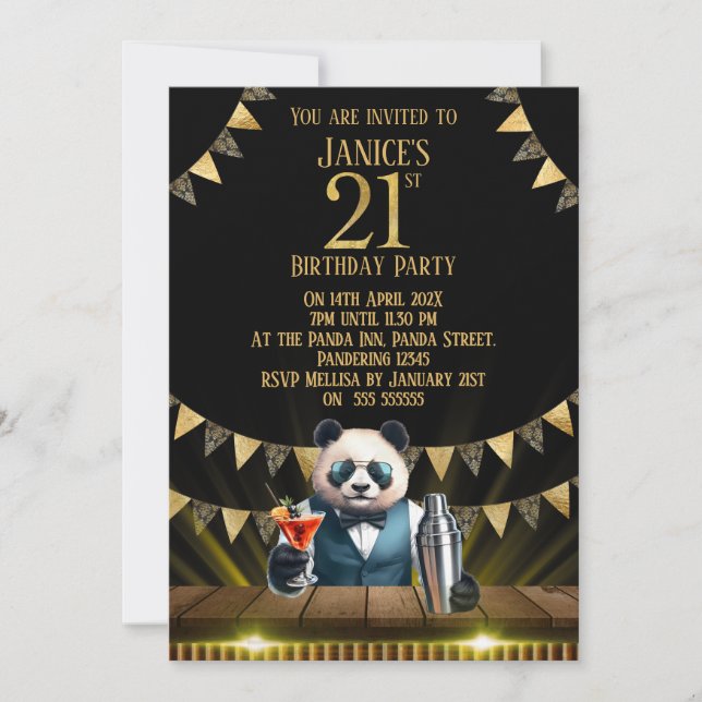 Rolig Panda 21-årsfestinladan Inbjudningar (Framsida)