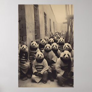 Rolig Panda Fängelsetryck Vintage Randig Kostym Poster
