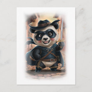 Rolig Panda Film Hjälte Karaktär på en Vit Helg Vykort