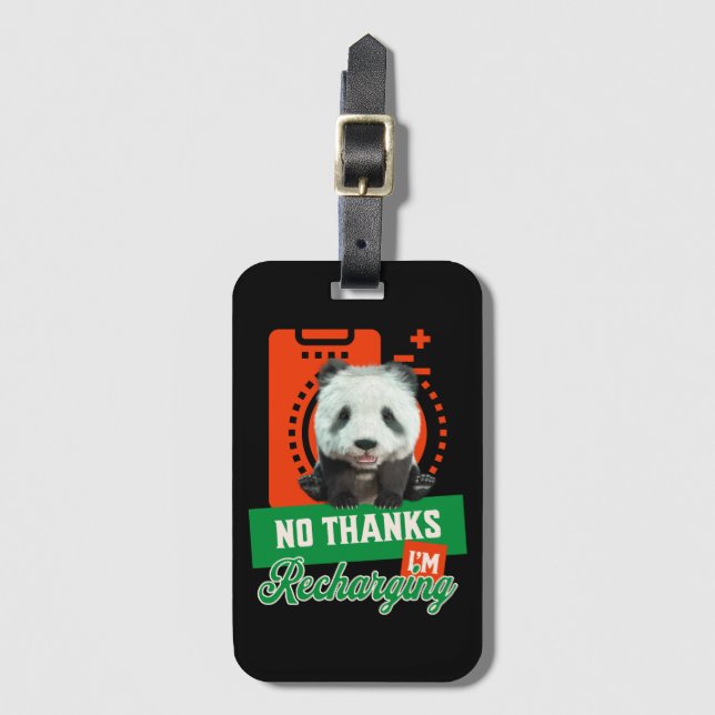 Rolig Panda Laddar Introvert Batteri Design Bagagebricka (Framsida vertikal)