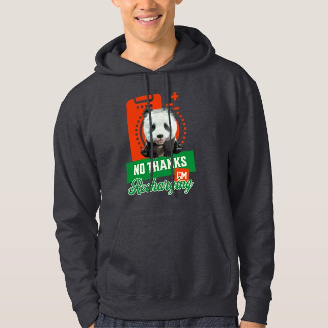 Rolig Panda Laddar Introvert Batteri Design Hoodie (Framsida)