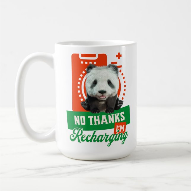 Rolig Panda Laddar Introvert Batteri Design Kaffemugg (Vänster)