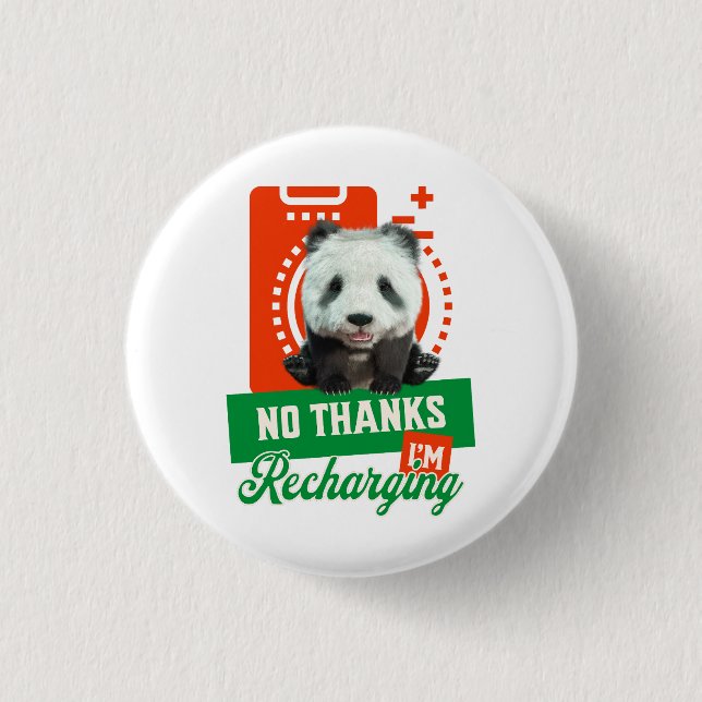 Rolig Panda Laddar Introvert Batteri Design Knapp (Framsida)