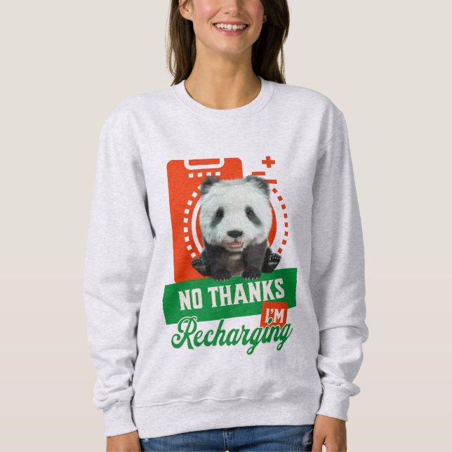 Rolig Panda Laddar Introvert Batteri Design T Shirt (Framsida)
