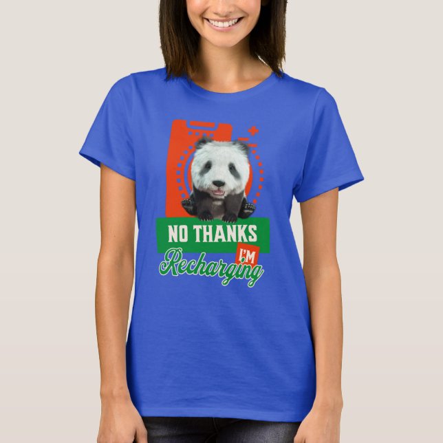 Rolig Panda Laddar Introvert Batteri Design T Shirt (Framsida)