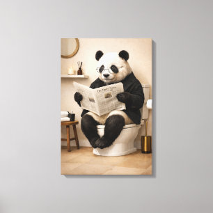 Rolig Panda Läsning Tidning Badrumshumor Canvastryck