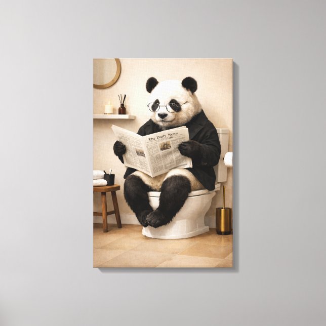 Rolig Panda Läsning Tidning Badrumshumor Canvastryck (Framsida)