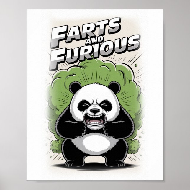 Rolig Panda som gör en Fart på en Vit Poster (Framsidan)