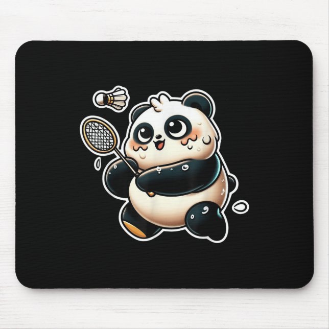 Rolig Panda som Spelar Badminton Söt Sportig Träni Musmatta (Framsidan)