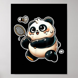 Rolig Panda som Spelar Badminton Söt Sportig Träni Poster