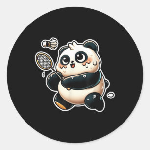 Rolig Panda som Spelar Badminton Söt Sportig Träni Runt Klistermärke