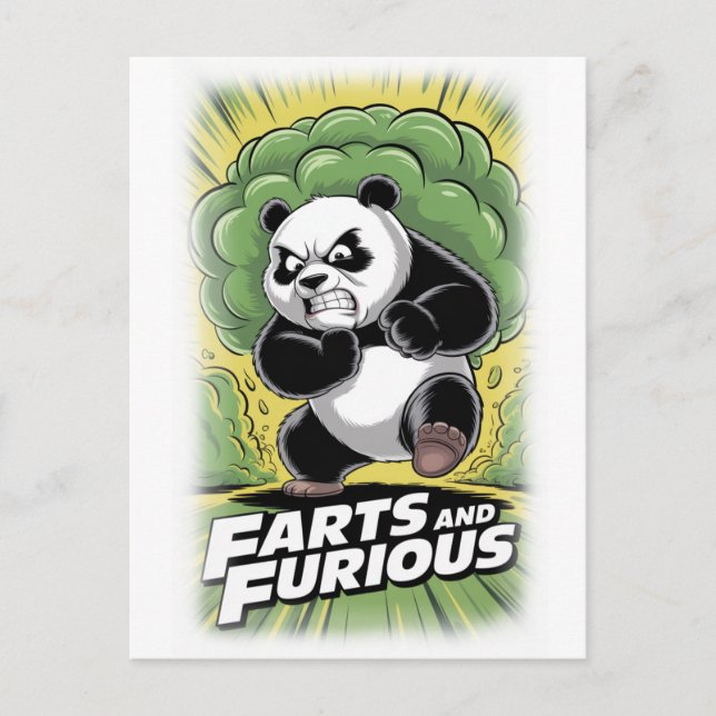 Rolig Panda springer och gör Fart på en Vit Helg Vykort (Framsida)