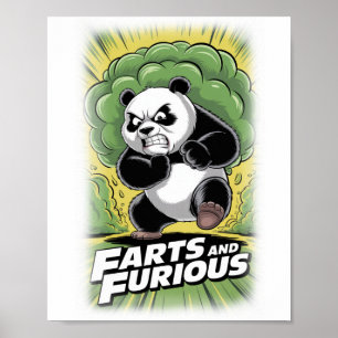 Rolig Panda springer och gör Fart på en Vit Poster