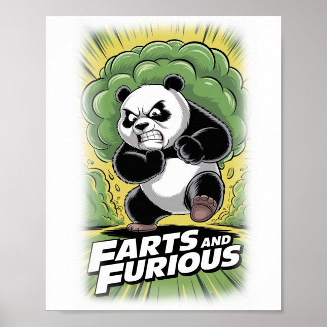 Rolig Panda springer och gör Fart på en Vit Poster (Framsidan)