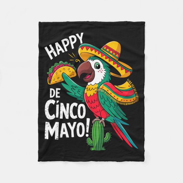 Rolig papegoja sombrero hatt cinco de mayo  fleecefilt (Framsidan)
